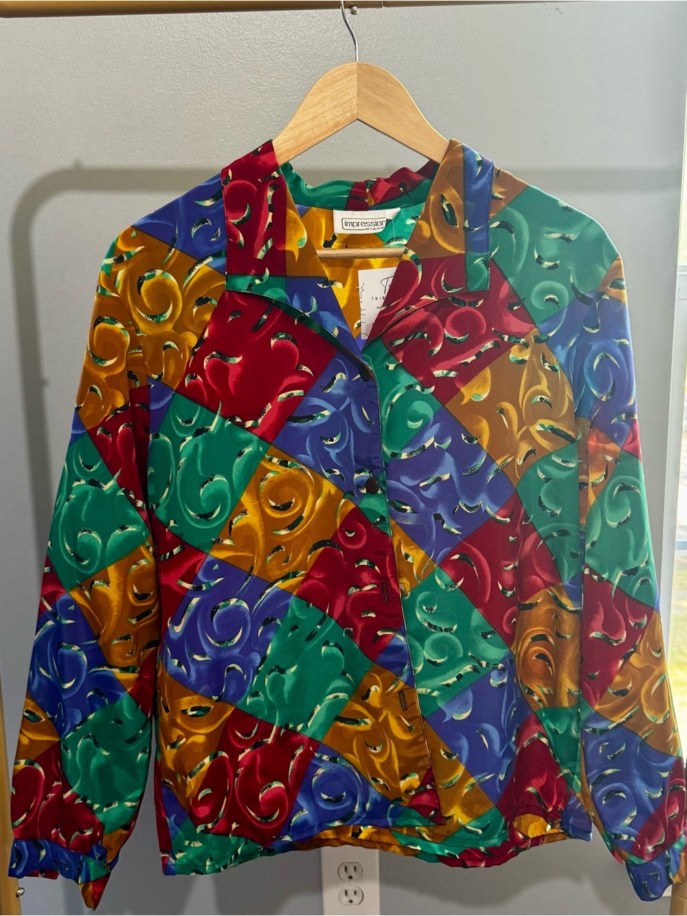 Vintage Downtown Girl Multicolor Patchwork Print Artsy Button-Up Shirt